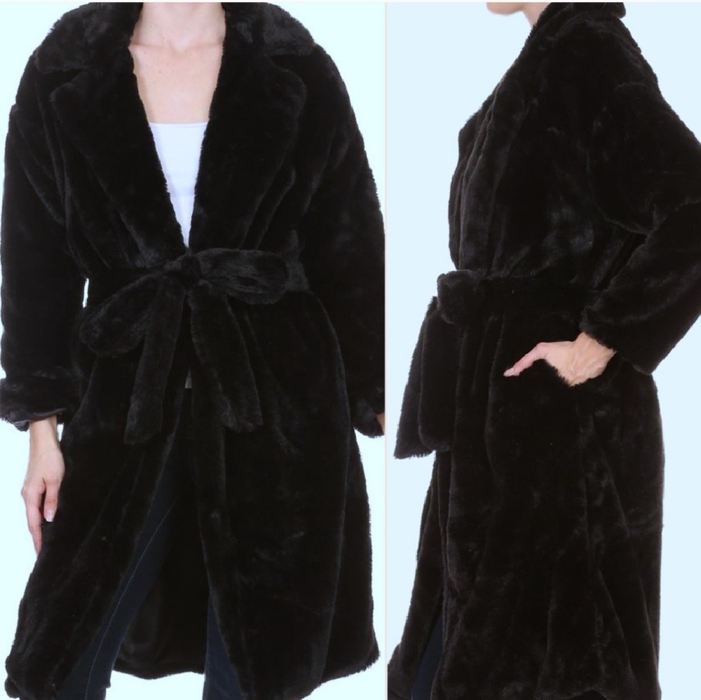 BLACK FAUX FUR COAT - Picture 4 of 4
